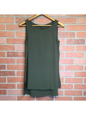 Eileen Fisher Womens Sleeveless Silk Tunic Top Olive Green Size XXS Quiet Luxury